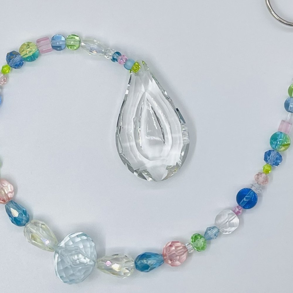 Handmade Beaded Suncatcher  - Pastel  - Clear Crystal Prism - Hanging Decor - Picture 3 of 14